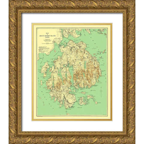 Mount Desert Island Maine - Rand McNally 1893 Gold Ornate Wood Framed Art Print with Double Matting by Rand McNally