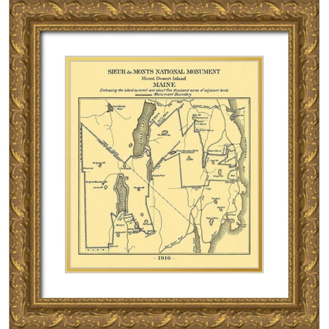 Mount Desert Island Maine - Sieur de Monts 1916 Gold Ornate Wood Framed Art Print with Double Matting by Sieur de Monts
