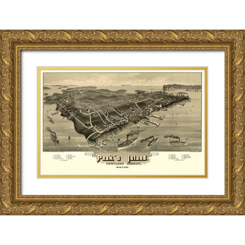Peaks Island Maine - Morris 1886  Gold Ornate Wood Framed Art Print with Double Matting by Morris