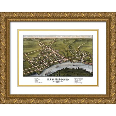 Richmond Maine - Bremner 1878  Gold Ornate Wood Framed Art Print with Double Matting by Brenner