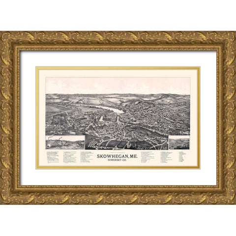 Skowhegan Maine - Norris 1892  Gold Ornate Wood Framed Art Print with Double Matting by Norris