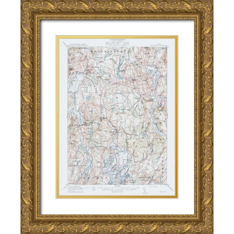 Waldoboro Maine Quad - USGS 1915 Gold Ornate Wood Framed Art Print with Double Matting by USGS