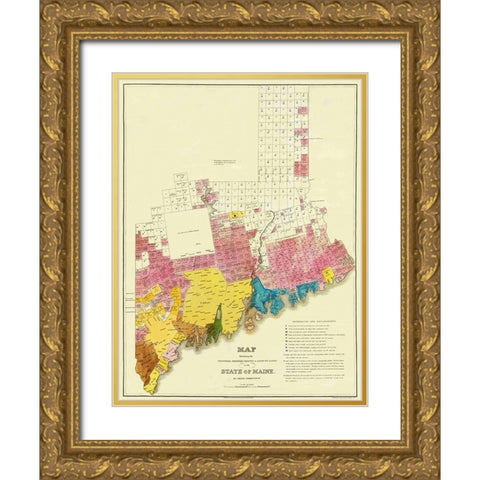 State of Maine Landowner  1st Edition- 1829 Gold Ornate Wood Framed Art Print with Double Matting by Greenleaf