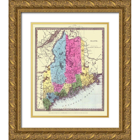 Maine - Burr 1835 Gold Ornate Wood Framed Art Print with Double Matting by Burr