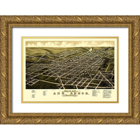 Ann Arbor Michigan - Beck 1880 Gold Ornate Wood Framed Art Print with Double Matting by Beck