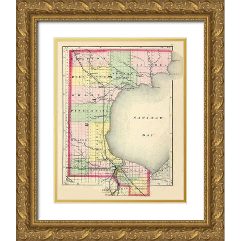 Bay Michigan - Walling 1873 Gold Ornate Wood Framed Art Print with Double Matting by Walling