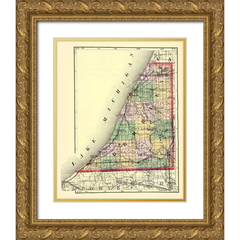 Berrien Michigan - Walling 1873 Gold Ornate Wood Framed Art Print with Double Matting by Walling