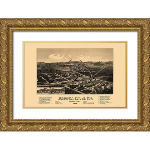 Bessemer Michigan - Beck 1886  Gold Ornate Wood Framed Art Print with Double Matting by Beck