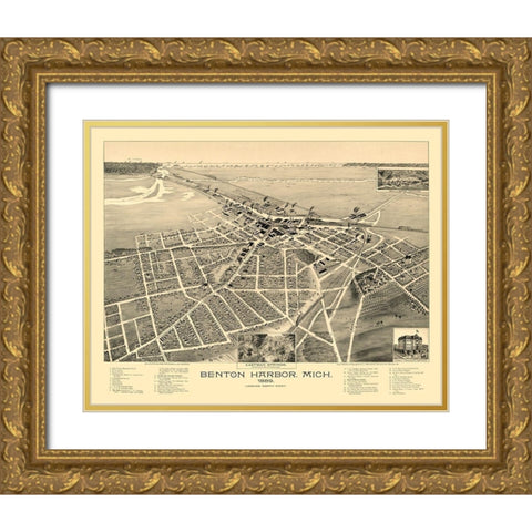 Benton Harbor Michigan - Pauli 1889  Gold Ornate Wood Framed Art Print with Double Matting by Pauli