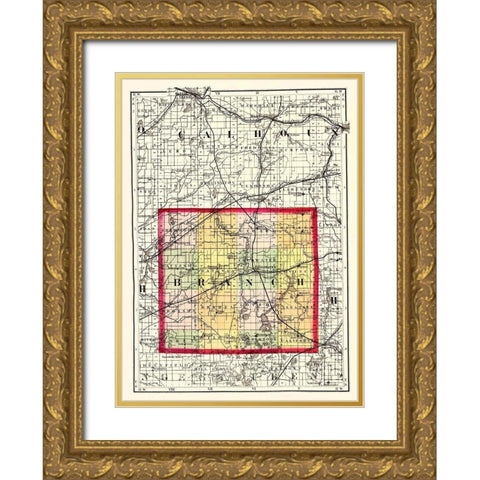 Branch Michigan - Walling 1873 Gold Ornate Wood Framed Art Print with Double Matting by Walling