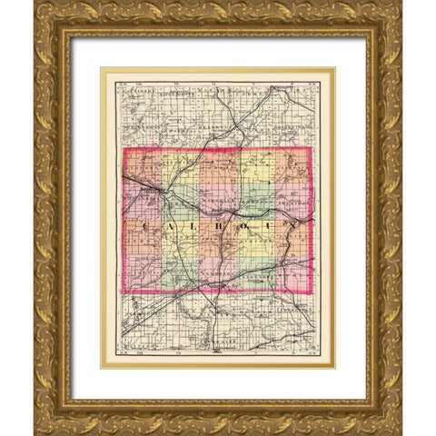 Calhoun Michigan - Walling 1873 Gold Ornate Wood Framed Art Print with Double Matting by Walling