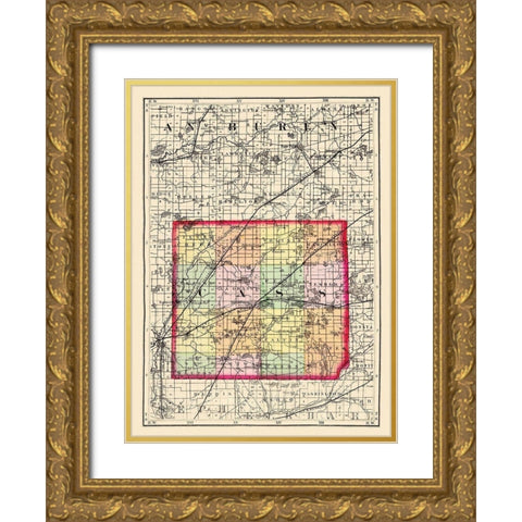 Cass Michigan - Walling 1873 Gold Ornate Wood Framed Art Print with Double Matting by Walling