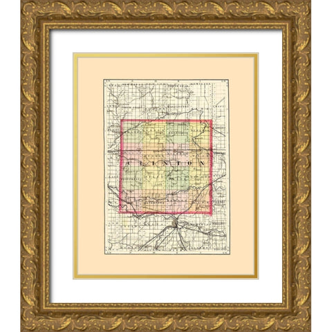 Clinton Michigan - Walling 1873 Gold Ornate Wood Framed Art Print with Double Matting by Walling