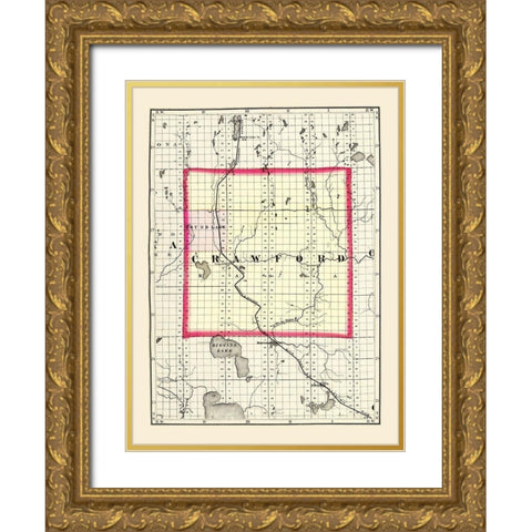 Crawford Michigan - Walling 1873 Gold Ornate Wood Framed Art Print with Double Matting by Walling