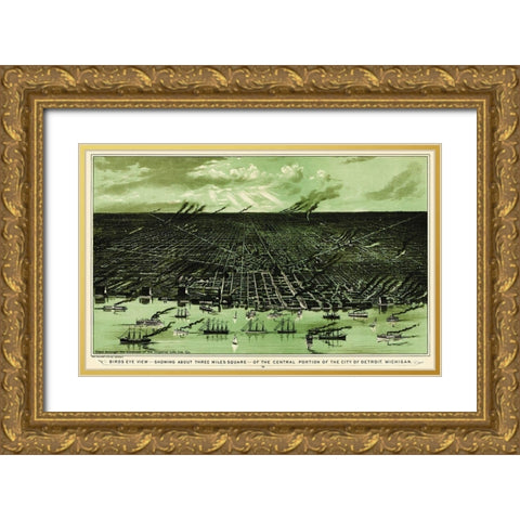Detroit Central Michigan - Calvert 1898 Gold Ornate Wood Framed Art Print with Double Matting by Calvert