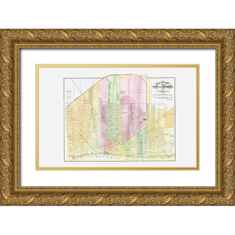 Detroit Michigan Plat - Calvert 1873 Gold Ornate Wood Framed Art Print with Double Matting by Calvert