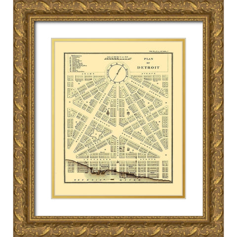 Detroit, Plan Michigan Plan - Bowen 1807 Gold Ornate Wood Framed Art Print with Double Matting by Bowen
