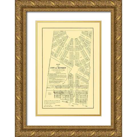 Detroit Michigan Territory Plat - Farmer 1831 Gold Ornate Wood Framed Art Print with Double Matting by Farmer