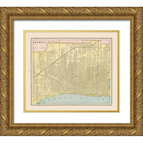 Detroit  Michigan - Cram 1892 Gold Ornate Wood Framed Art Print with Double Matting by Cram