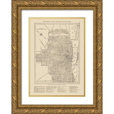 Detroit  Michigan - Reynold 1921 Gold Ornate Wood Framed Art Print with Double Matting by Reynold
