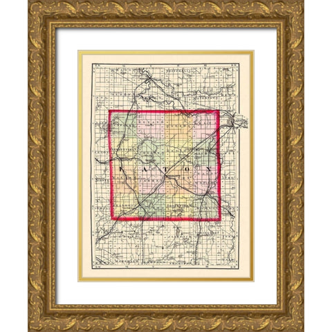 Eaton Michigan - Walling 1873 Gold Ornate Wood Framed Art Print with Double Matting by Walling