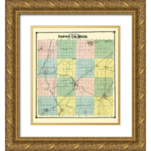 Eaton Michigan - Bullock 1873 Gold Ornate Wood Framed Art Print with Double Matting by Bullock