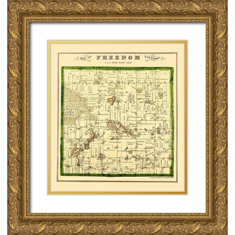 Freedom Michigan Landowner - Krause 1874 Gold Ornate Wood Framed Art Print with Double Matting by Krause