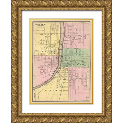 Grand Rapids Michigan -Tinkham 1873 Gold Ornate Wood Framed Art Print with Double Matting by Tinkham
