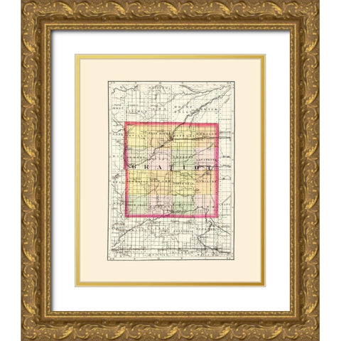 Gratiot Michigan - Walling 1873 Gold Ornate Wood Framed Art Print with Double Matting by Walling