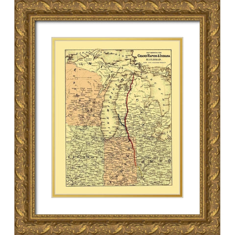 Grand Rapids and Indiana Railroad - Colton 1871 Gold Ornate Wood Framed Art Print with Double Matting by Colton
