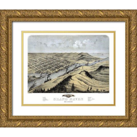 Grand Haven Michigan - Ruger 1868  Gold Ornate Wood Framed Art Print with Double Matting by Ruger