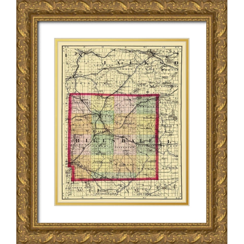 Hillsdale Michigan - Walling 1873 Gold Ornate Wood Framed Art Print with Double Matting by Walling