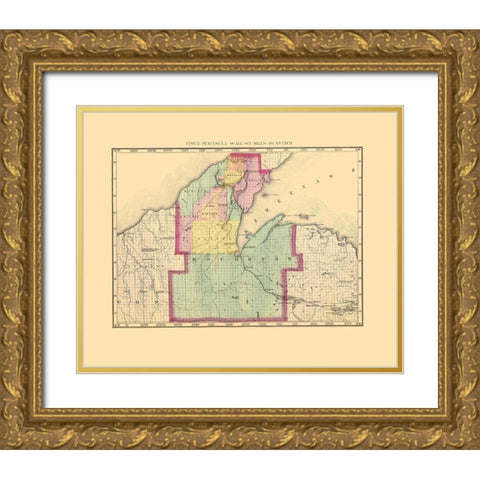 Houghton Michigan - Walling 1873 Gold Ornate Wood Framed Art Print with Double Matting by Walling