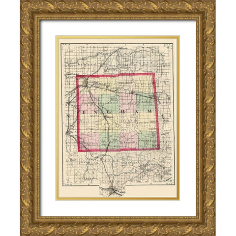 Ingham Michigan - Walling 1873 Gold Ornate Wood Framed Art Print with Double Matting by Walling