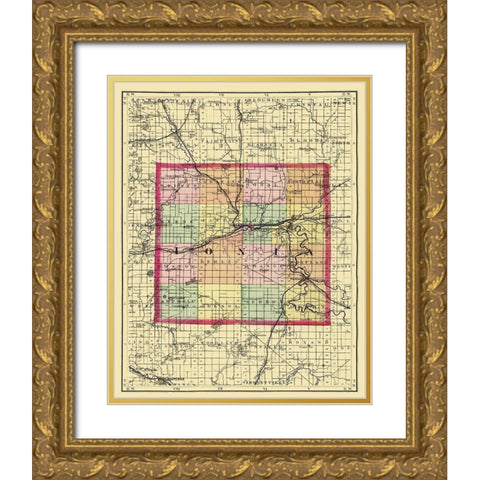 Ionia Michigan - Walling 1873 Gold Ornate Wood Framed Art Print with Double Matting by Walling