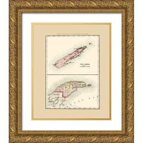 Keweenaw  Isle Royale Michigan - Walling 1873 Gold Ornate Wood Framed Art Print with Double Matting by Walling