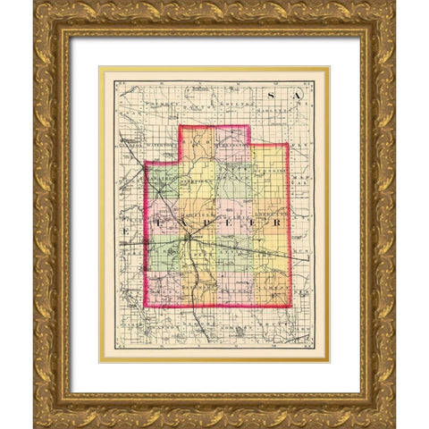 Lapeer Michigan - Walling 1873 Gold Ornate Wood Framed Art Print with Double Matting by Walling