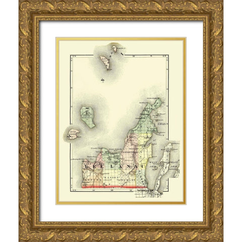 Leelanau Michigan - Walling 1873 Gold Ornate Wood Framed Art Print with Double Matting by Walling