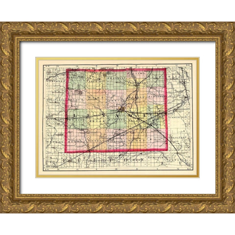 Lenawee Michigan - Walling 1873 Gold Ornate Wood Framed Art Print with Double Matting by Walling