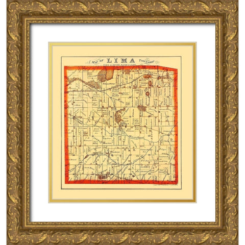 Lima Michigan Landowner - Everts 1874 Gold Ornate Wood Framed Art Print with Double Matting by Everts