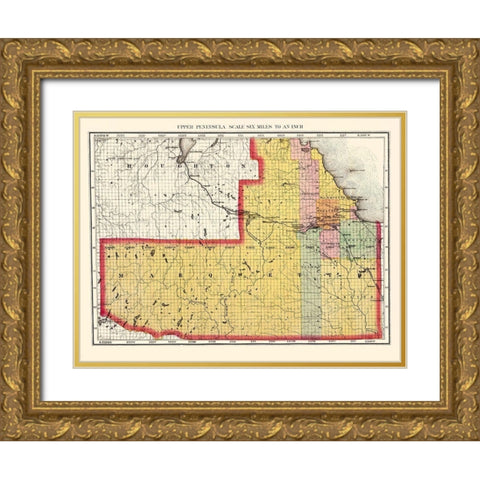Marquette Michigan - Walling 1873 Gold Ornate Wood Framed Art Print with Double Matting by Walling