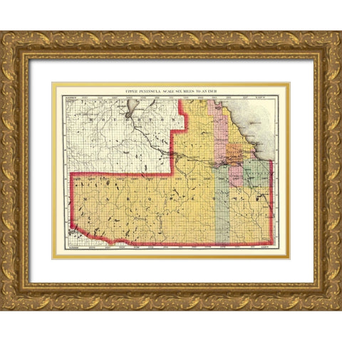 Marquette Michigan - Walling 1873 Gold Ornate Wood Framed Art Print with Double Matting by Walling