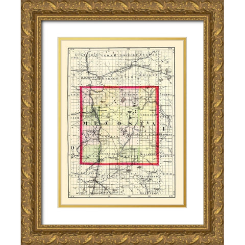 Mecosta Michigan - Walling 1873 Gold Ornate Wood Framed Art Print with Double Matting by Walling