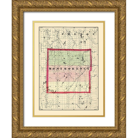 Montmorency Michigan - Walling 1873 Gold Ornate Wood Framed Art Print with Double Matting by Walling