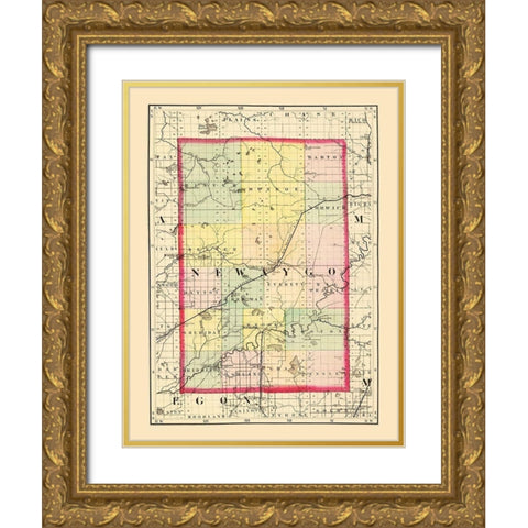 Newaygo Michigan - Walling 1873 Gold Ornate Wood Framed Art Print with Double Matting by Walling
