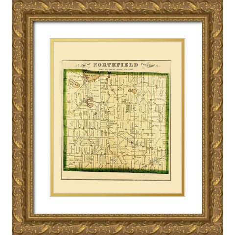 Northfield Michigan Landowner - Everts 1874 Gold Ornate Wood Framed Art Print with Double Matting by Everts