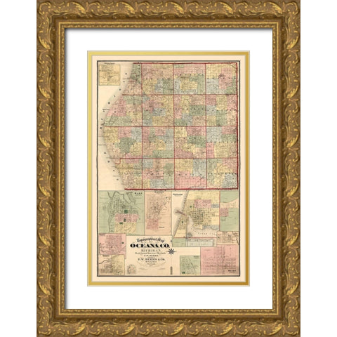 Oceana County Michigan - Beers 1876  Gold Ornate Wood Framed Art Print with Double Matting by Beers