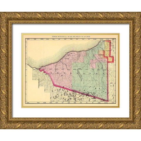Ontonagon Michigan - Walling 1873 Gold Ornate Wood Framed Art Print with Double Matting by Walling