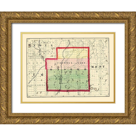 Otsego Michigan - Walling 1873 Gold Ornate Wood Framed Art Print with Double Matting by Walling