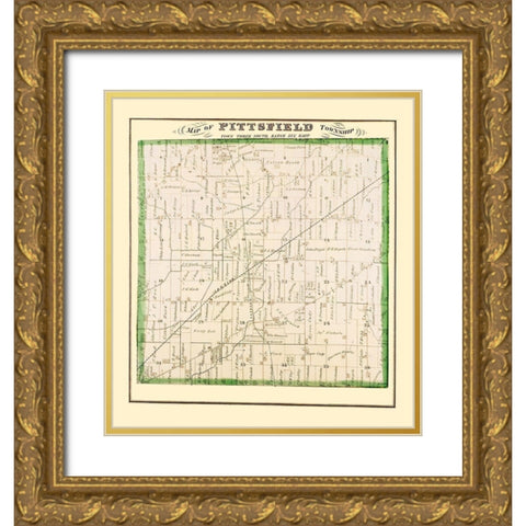 Pittsfield Michigan Landowner - Everts 1874 Gold Ornate Wood Framed Art Print with Double Matting by Everts